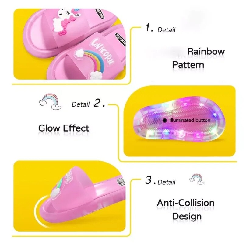 Luminous Children’s Slippers Unicorn Crystal Sparkling Lights Boys and Girls