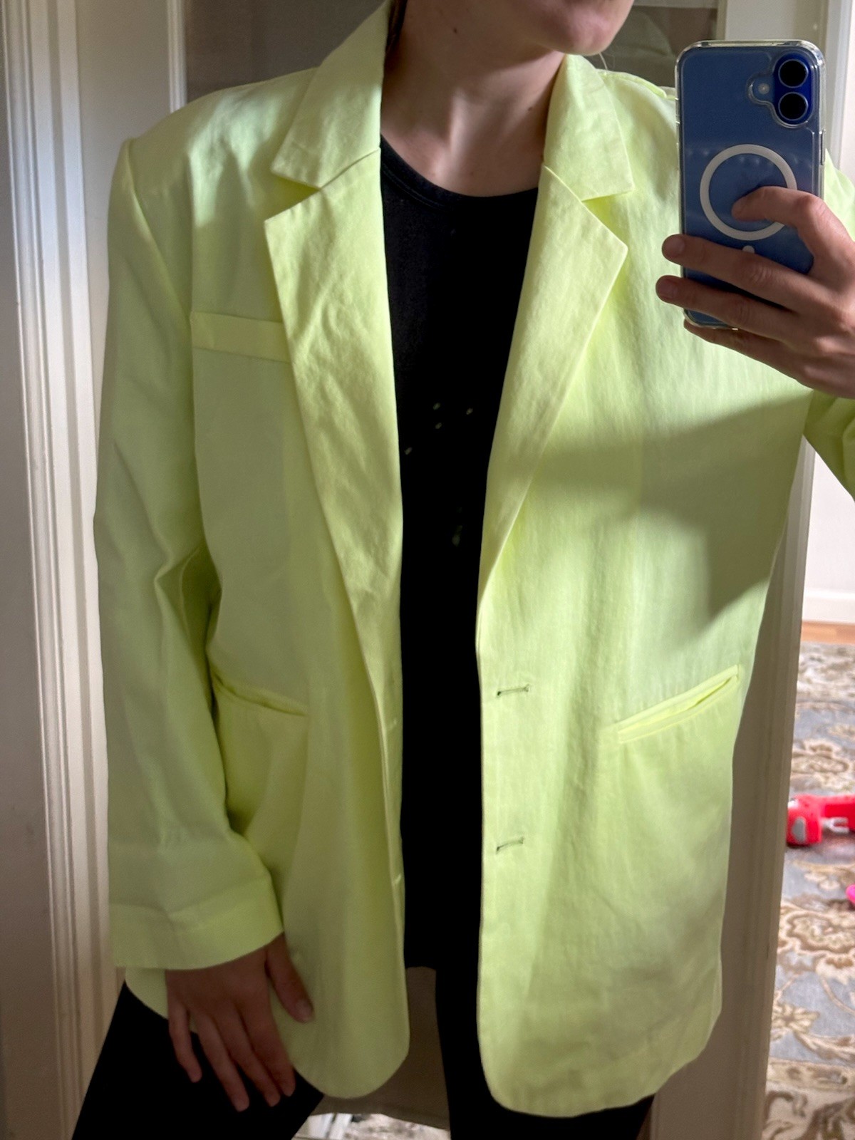 Urban Tree Yellow lemon Blazer Jacket Women L Button Pockets Unlined Oversize L