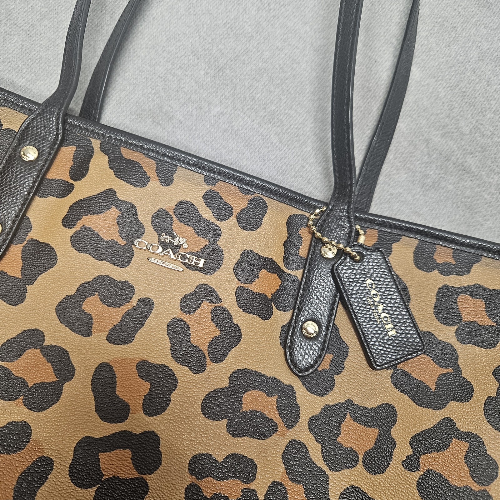 Coach F36883 City Zip Tote Leopard Ocelot Print Coated Canvas Shoulder Bag