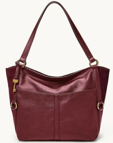 Fossil Sam Claret Red Leather Tote ZB1465599 Shoulder Bag Brass NWT $280 MSRP FS
