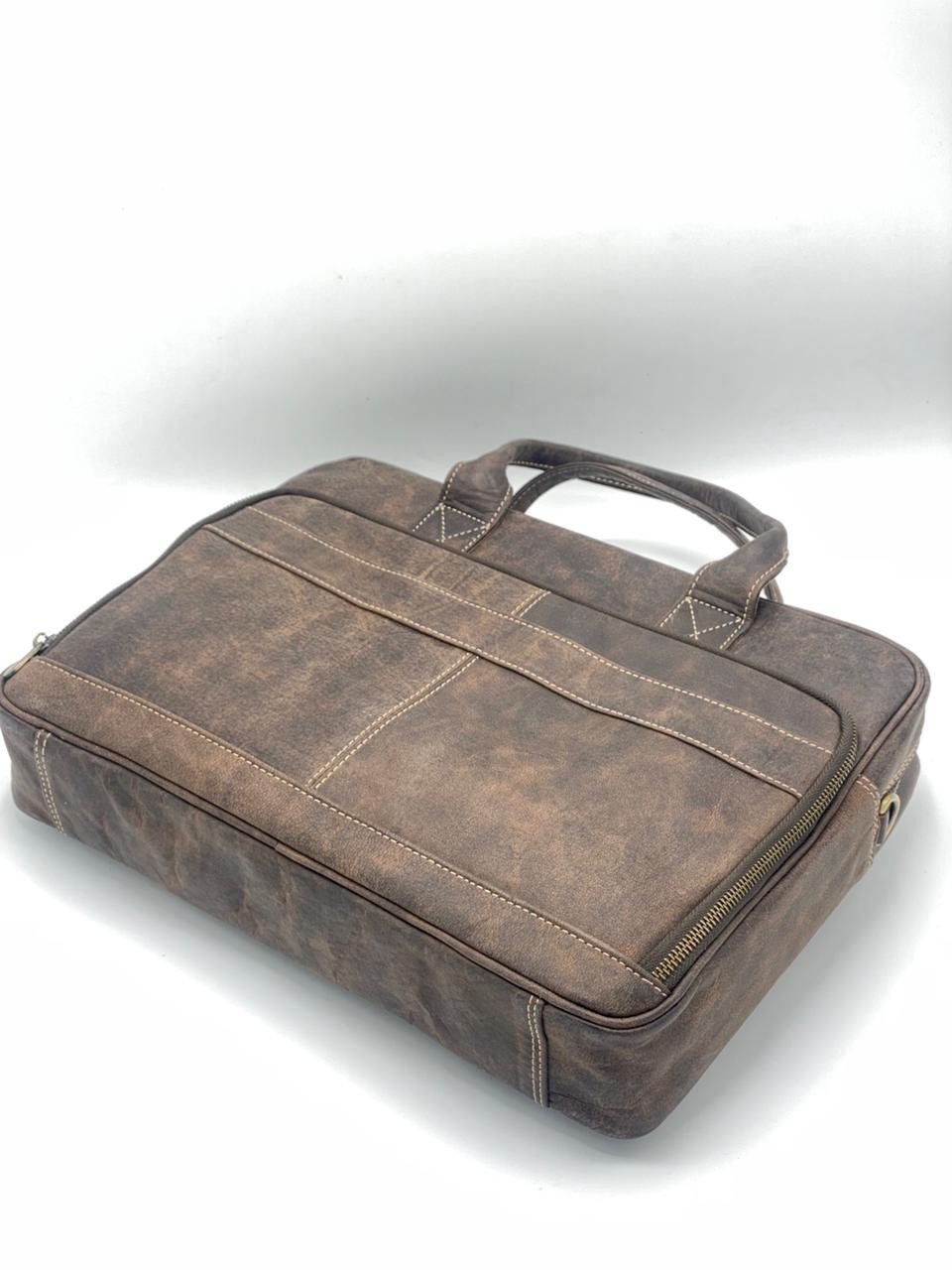 Handmade Full Grain Brown Genuine Leather Laptop Shoulder Handbag For Men’s