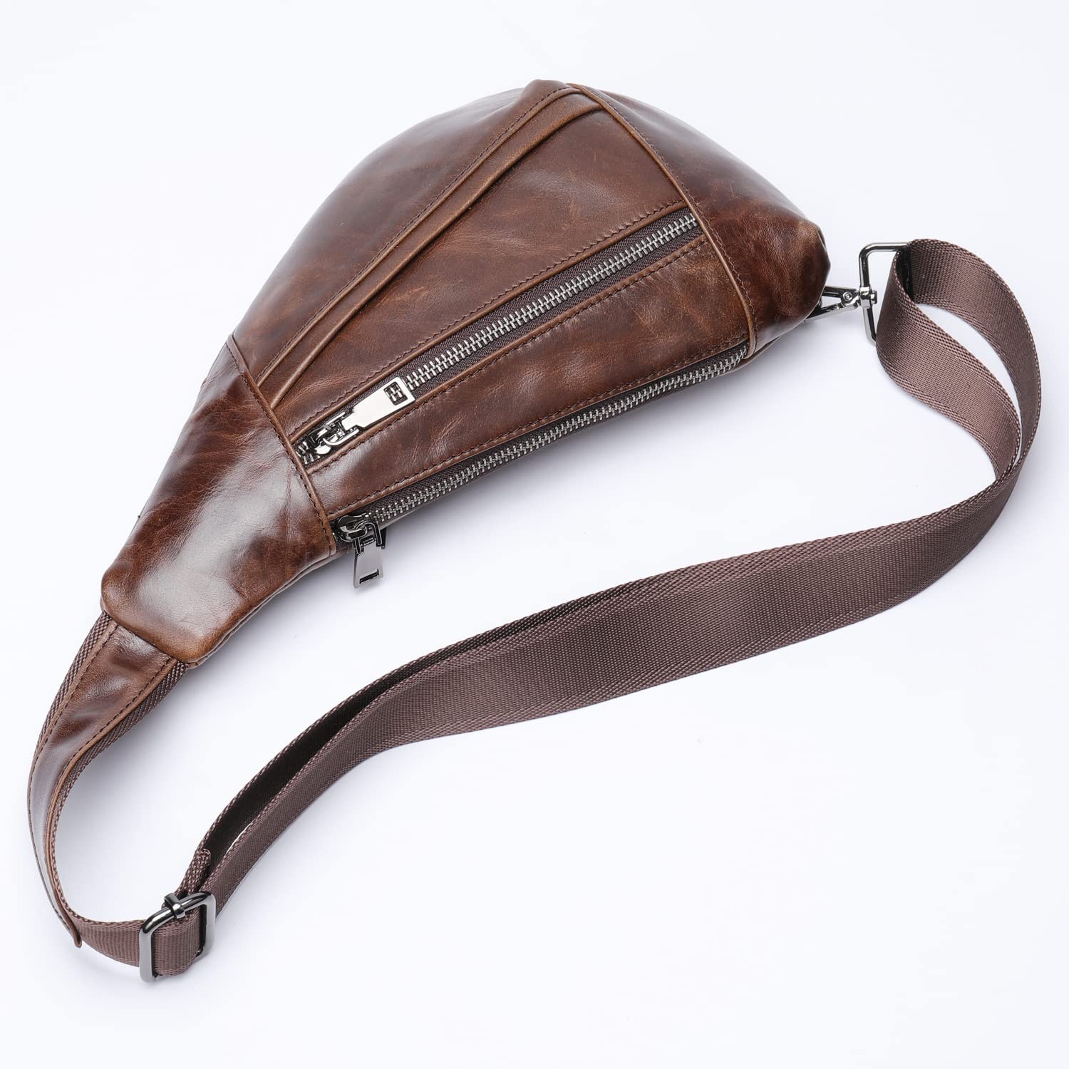 Leather Crossbody Sling Bag for Men Women Single Shoulder Chest Pack Backpack…