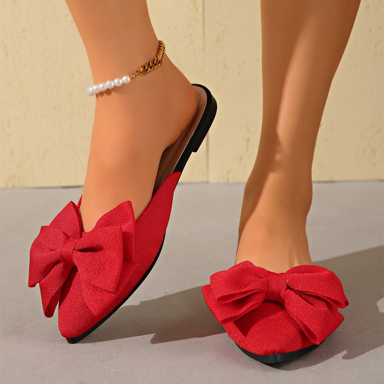 Women’s Slip On Comfort Pointed Toe Mules Bowknot Decor Slingback Casual Shoes
