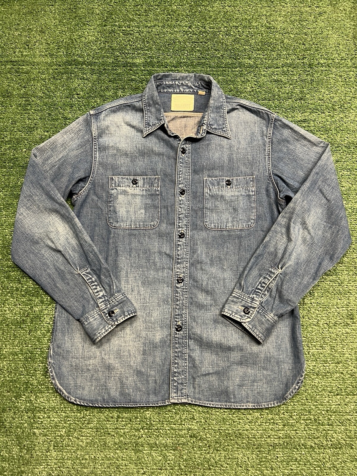Full Count Japan Size 40 Denim Long Sleeve Work Shirt Indigo Hand Wash Style