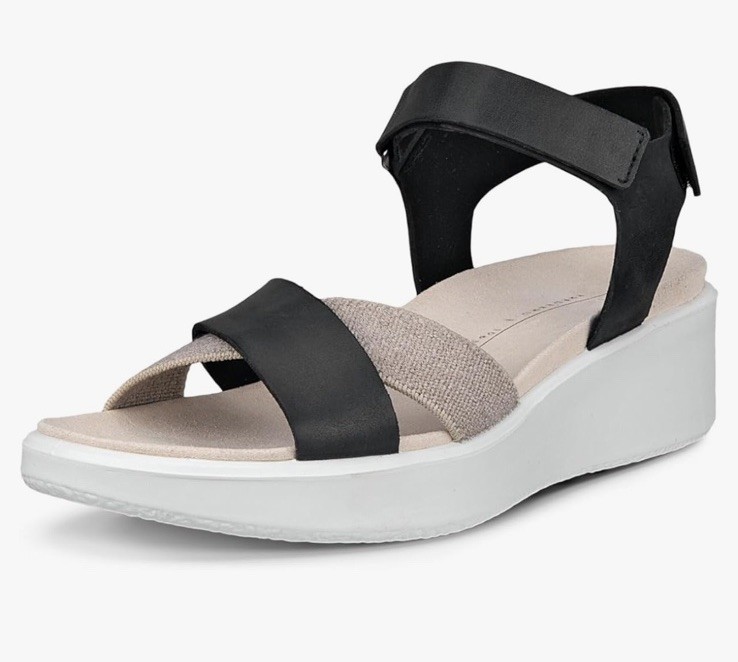 ECCO Flowt Women’s Wedge Sandals Black Leather Hook & Loop Solid Size 10