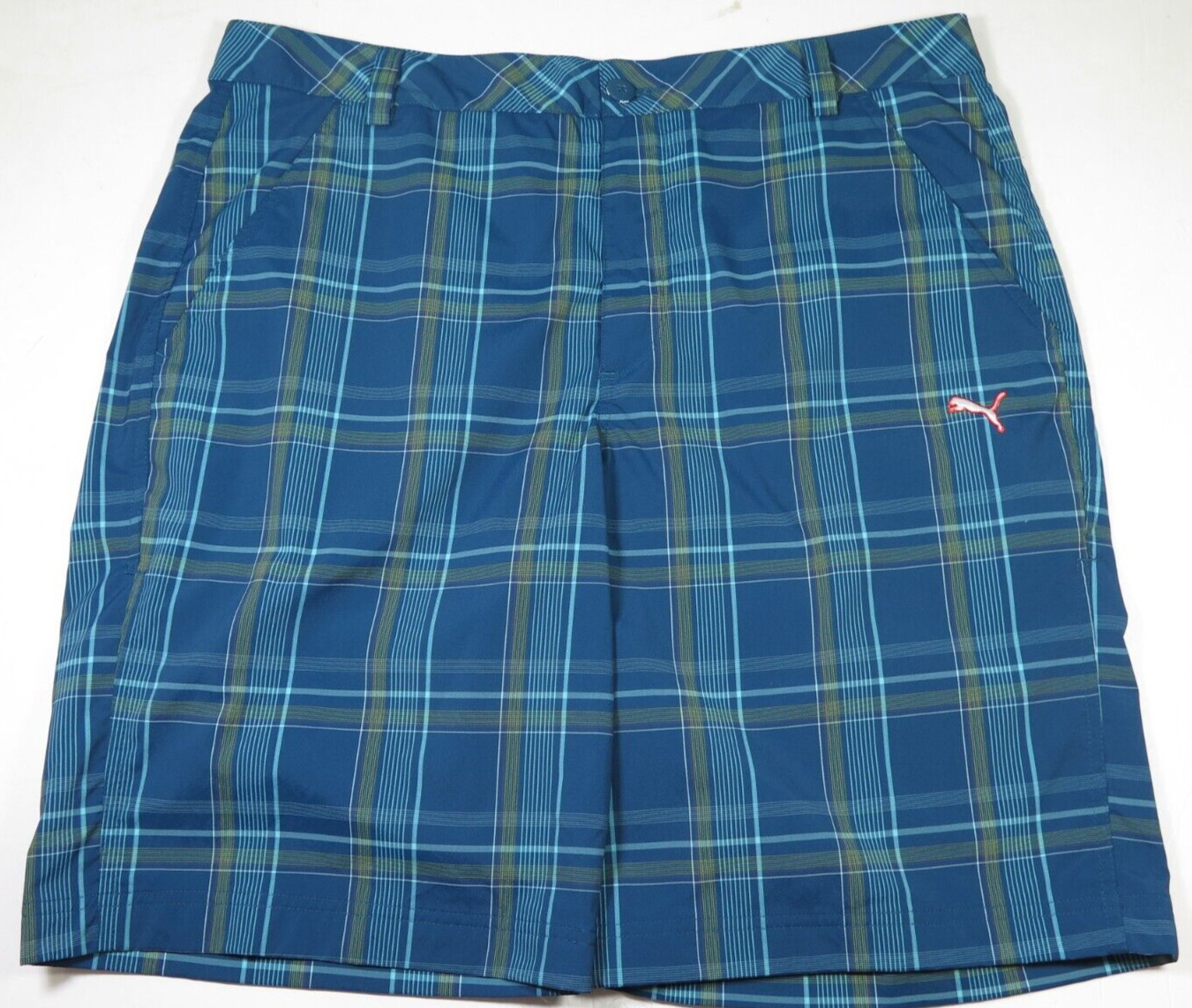 Puma Cobra Golf Men Stretch USP Dry Blue Plaids Checks Casual Shorts Size 36 EUC