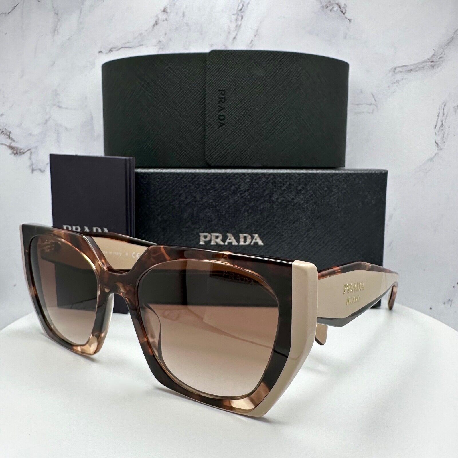 PRADA Sunglasses PR15WS Symbole Brown Beige 01R0A6 Tortoise Gold Square Womens