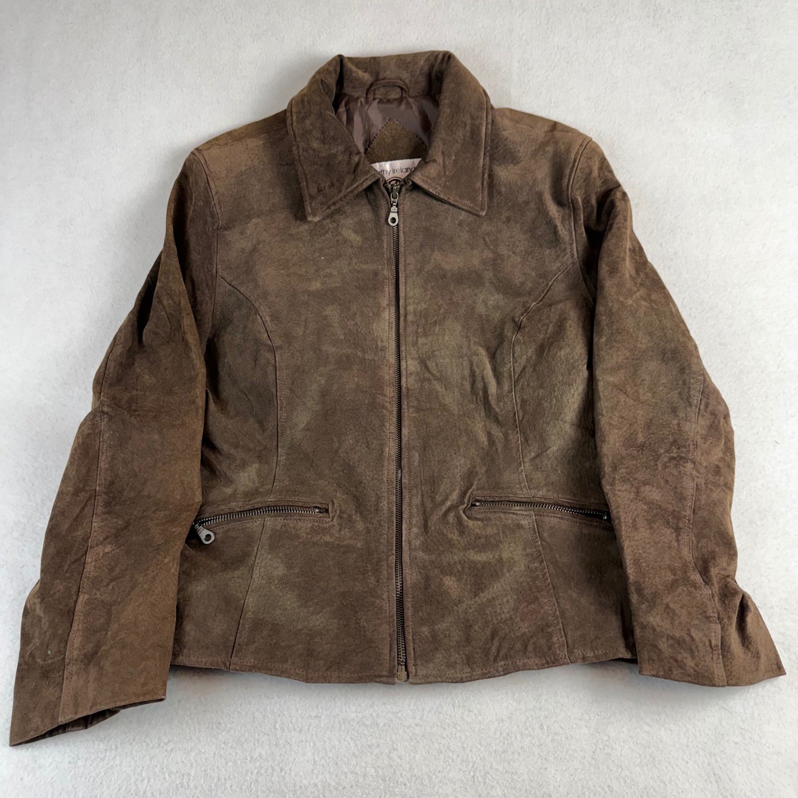 Kathy Ireland Womens Brown Suede Leather Full Zip Jacket Small Vintage Style