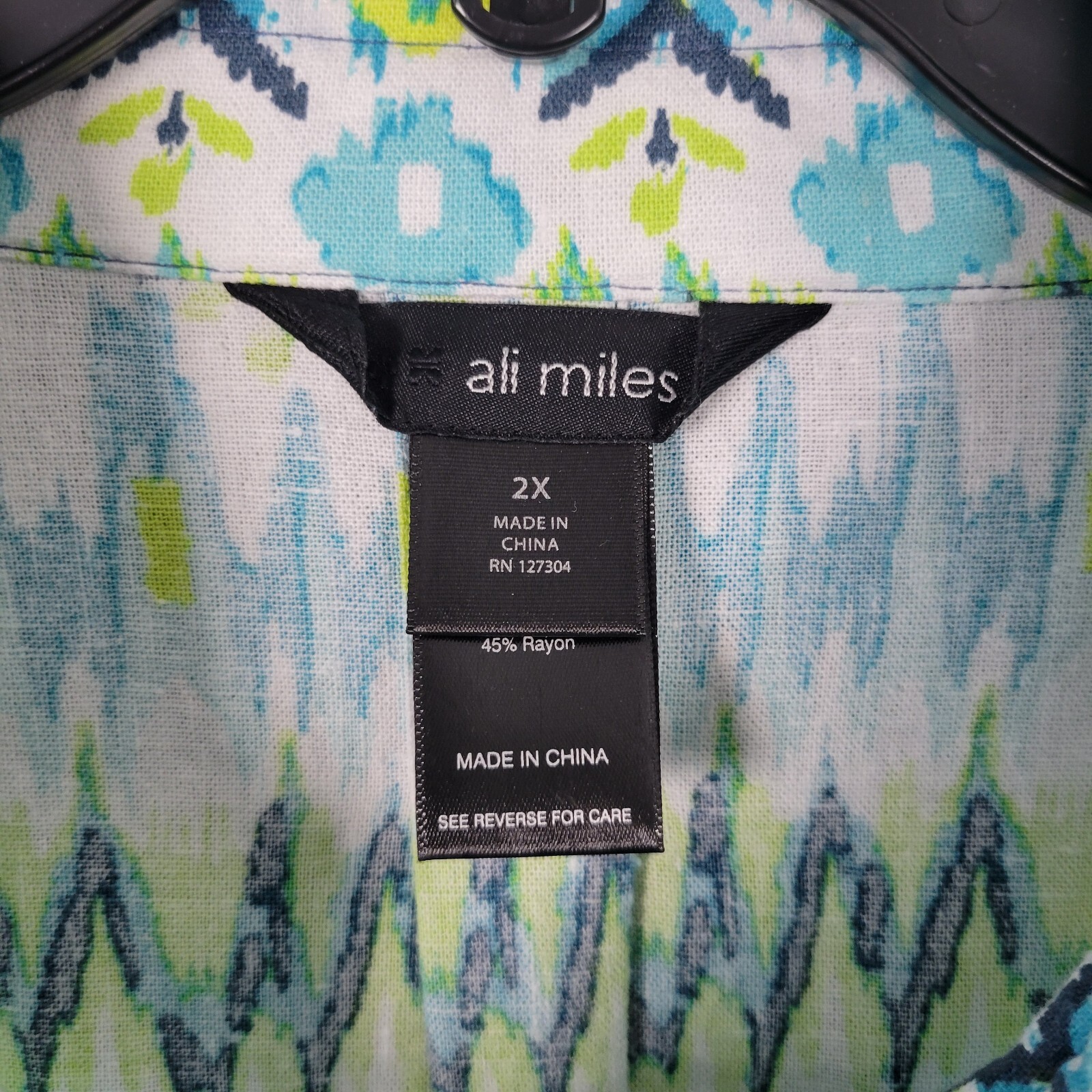 NWT ALI MILES Blue Green Ikat Floral Linen Artsy Toggle Button Up Top SIZE 2X