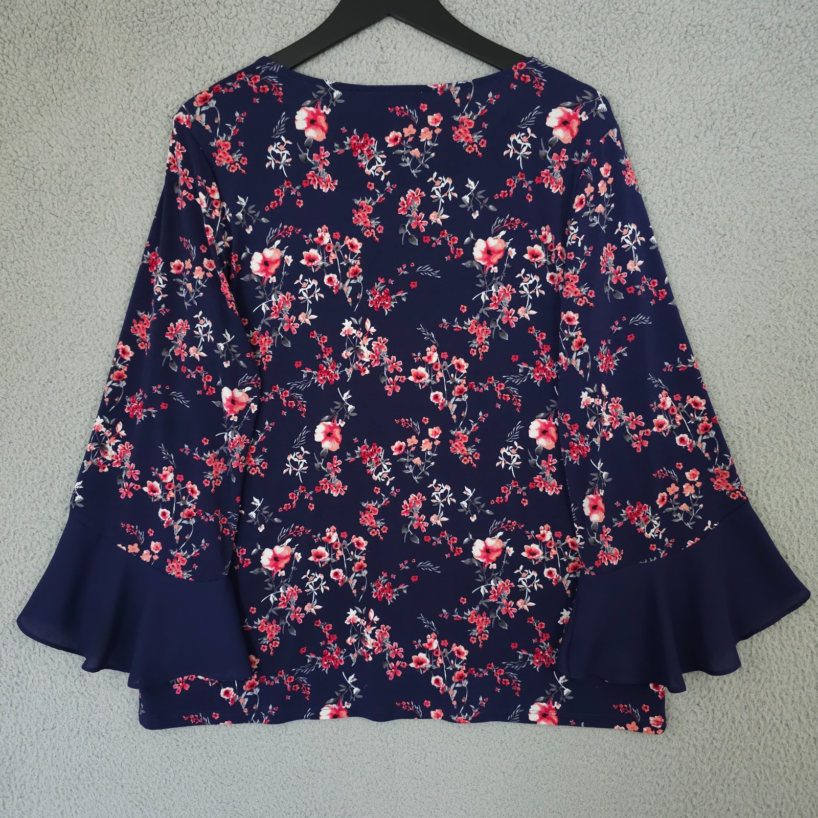 White House Black Market Shirt Womens Large Blue Floral Bell Sleeve Blouse Top