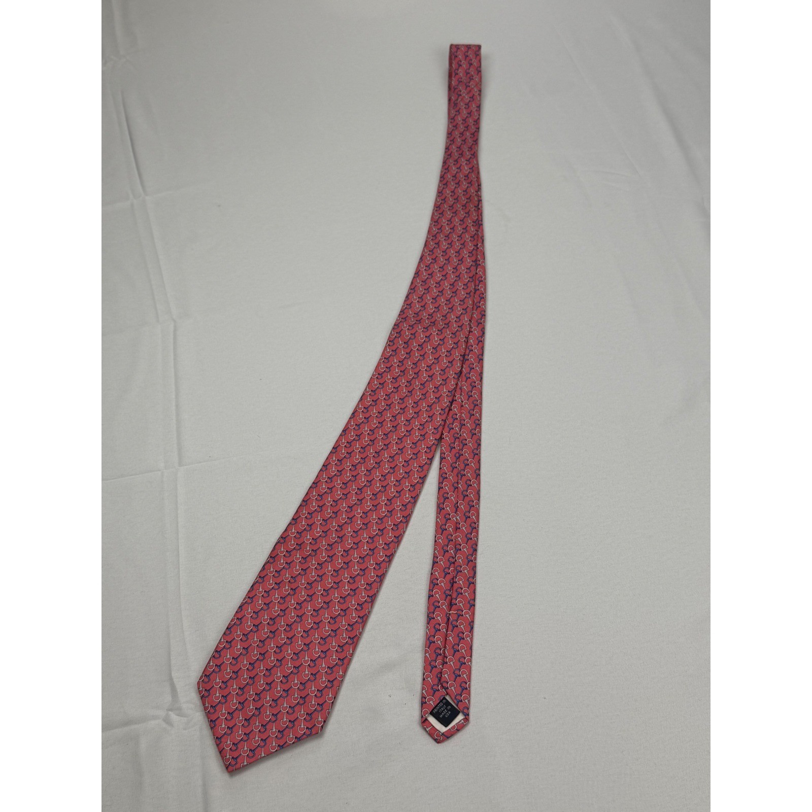 Brooks Brothers Necktie Men 60×3.75 Red Horsebit Stirrup Silk Equestrian Print