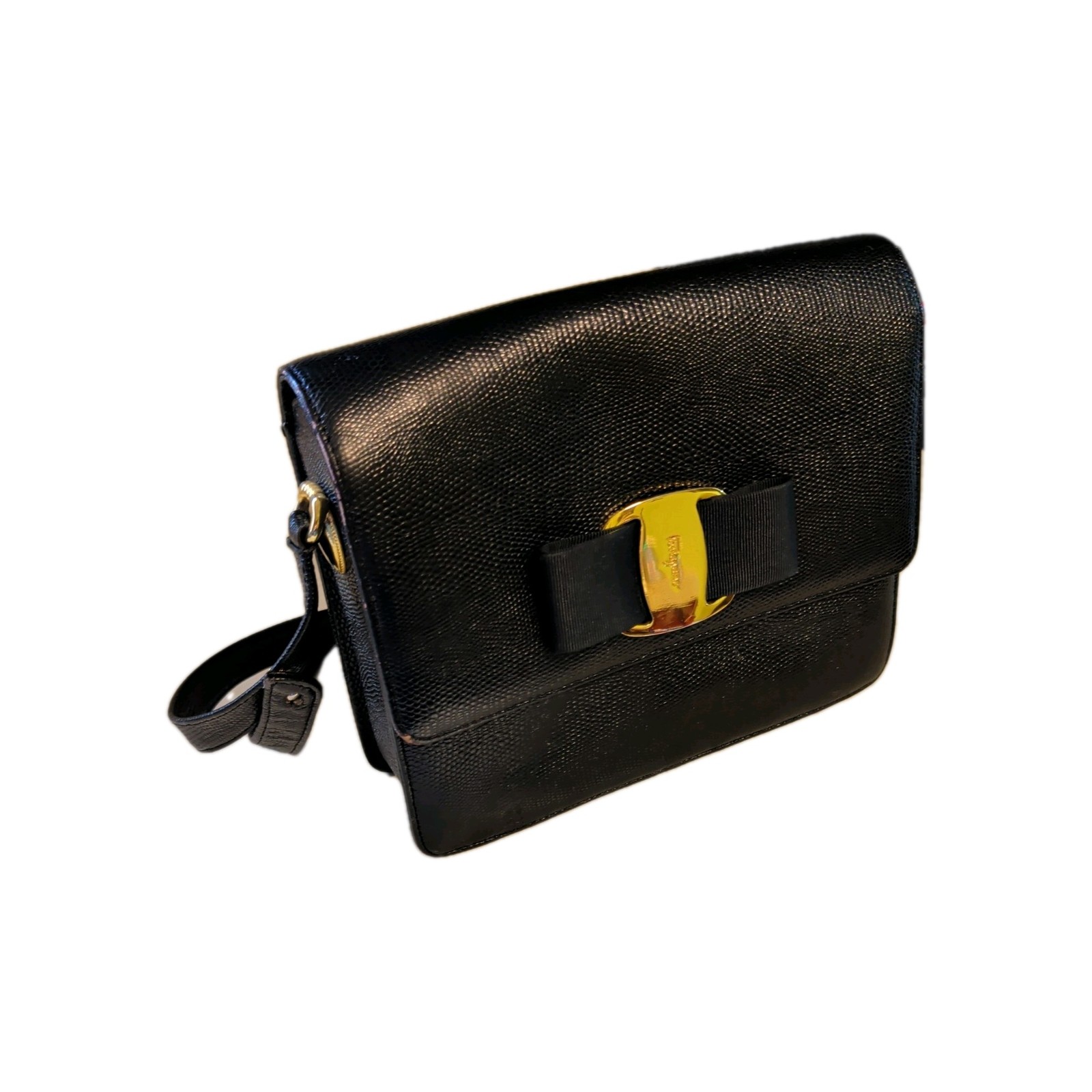 Black Salvatore Ferragamo Vara bow pebbled-leather crossbody bag