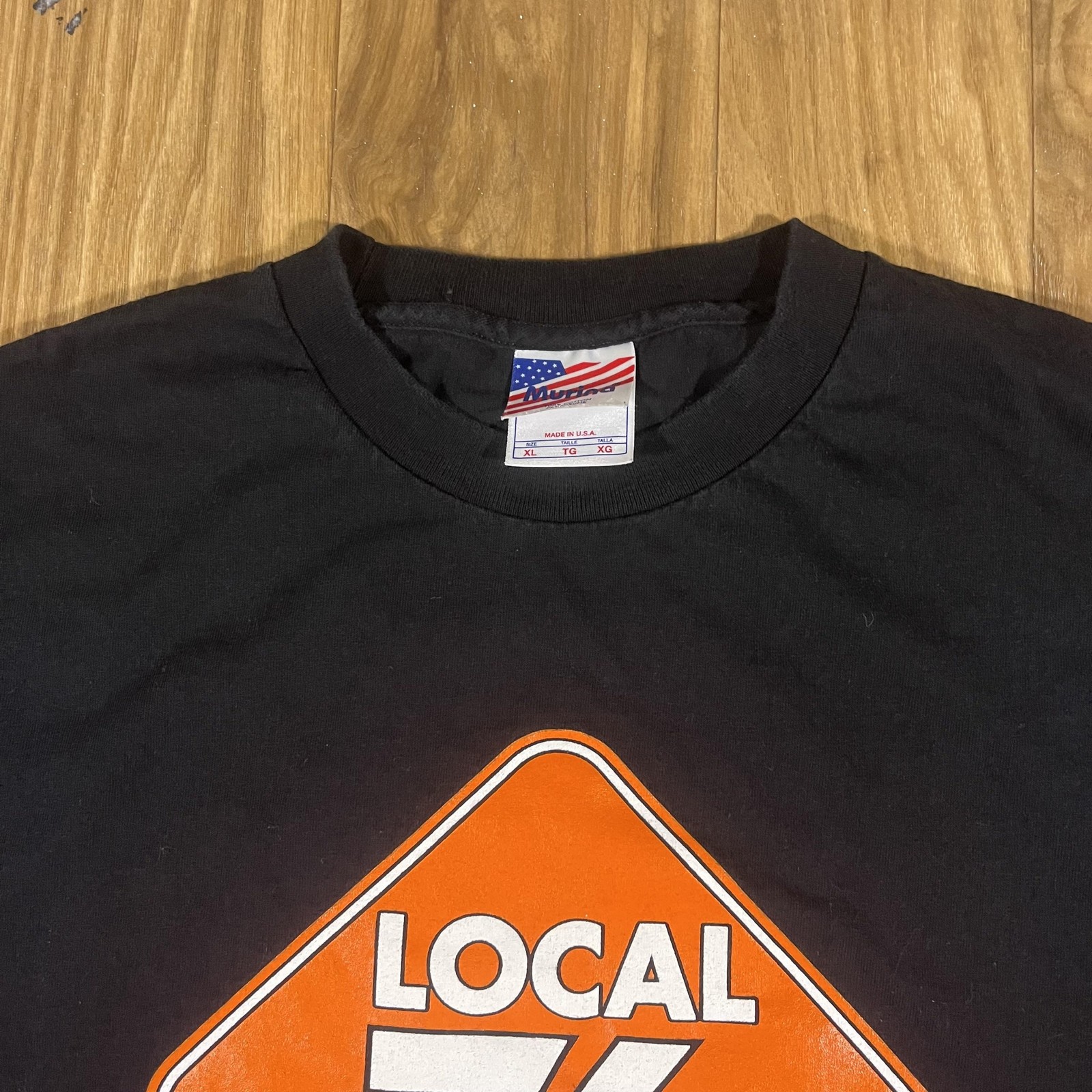 Vintage Local 76 Cement Workers Shirt Mens XL Black Murina Made USA Graphic Tee