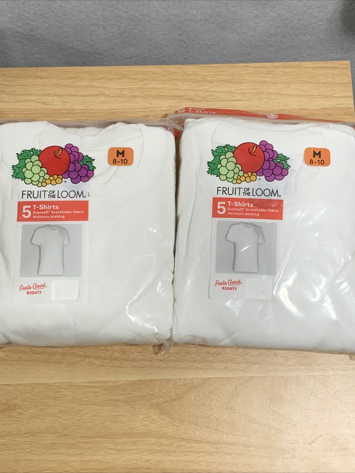 Fruit of the Loom White Crew T-Shirt (5 Pack) Boy’s Size Medium(8-10) Lot of 2