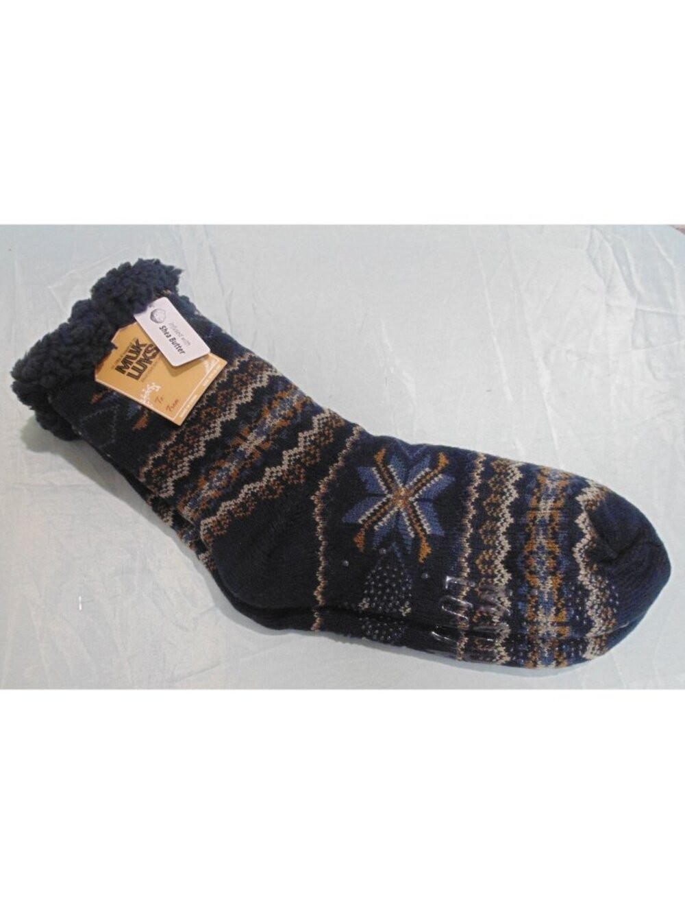 New MUK LUKS Women’s Cabin Socks Size S/M 8-10 Slipper Navy Blue Shea Non-Skid