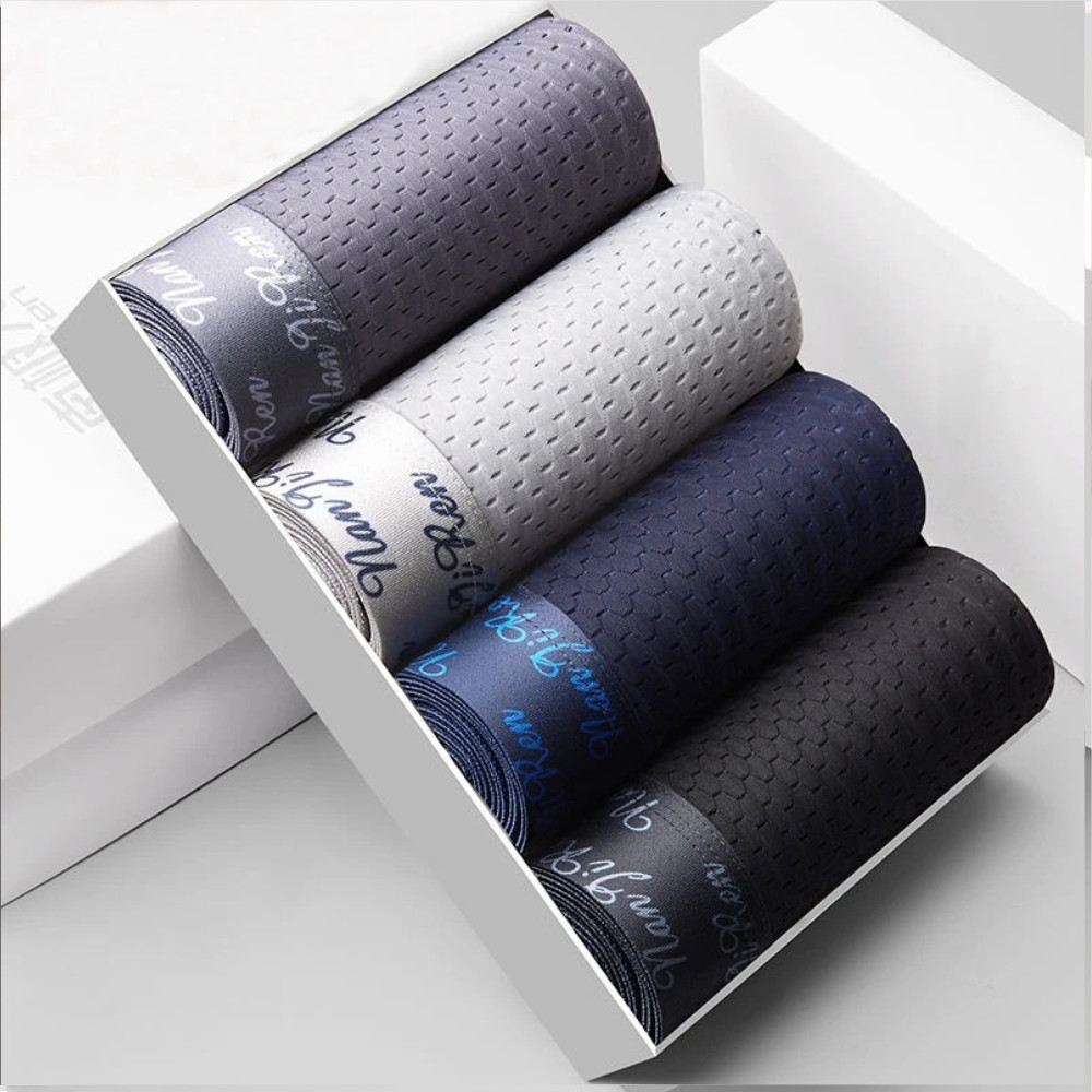 Men’s Boxer Briefs 4 Pack Ice Silk Mesh Underwear Breathable Quick Dry Stretch