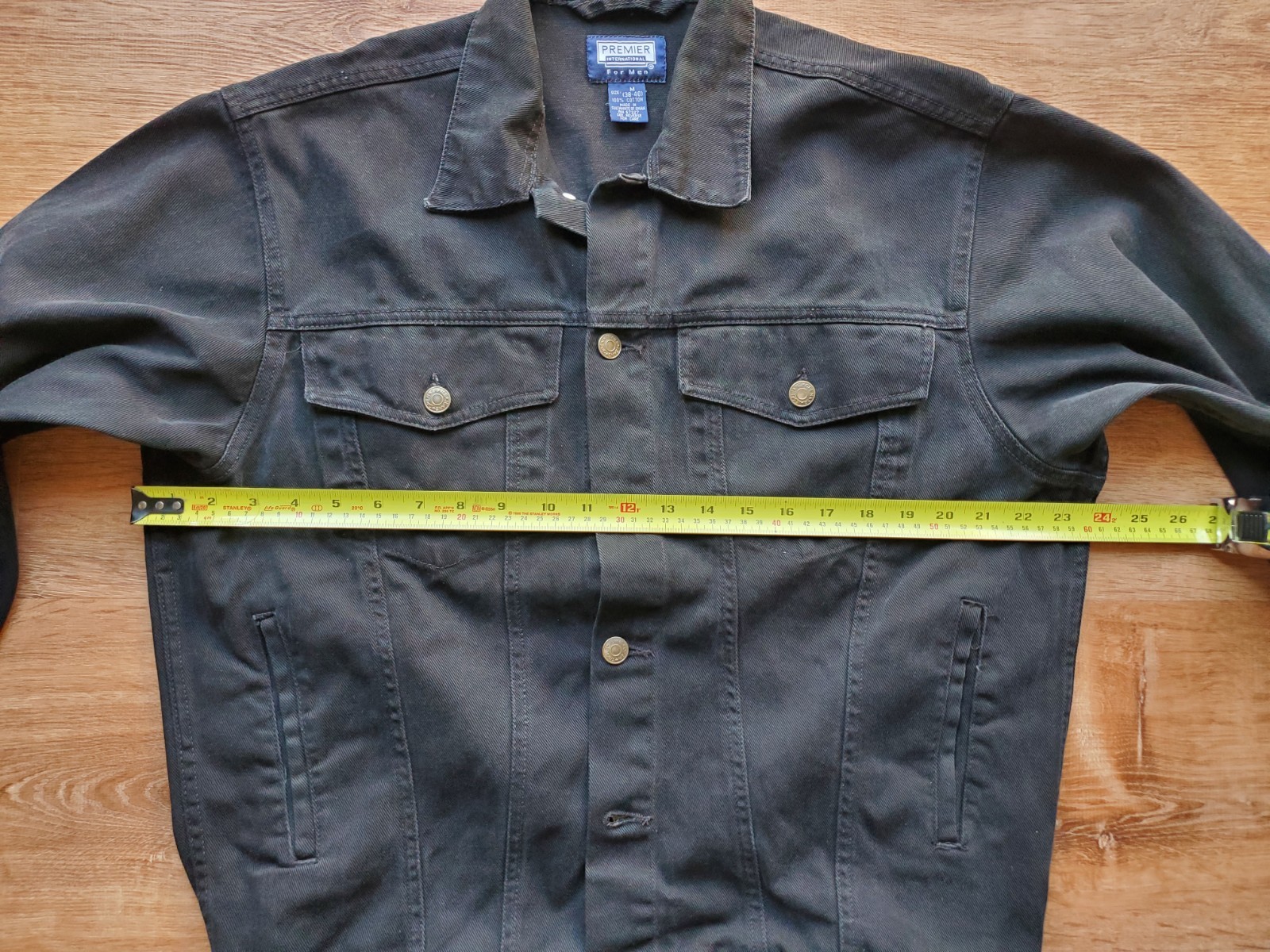 Premier International Jacket Black Denim Collared Buttons Pockets Size Medium