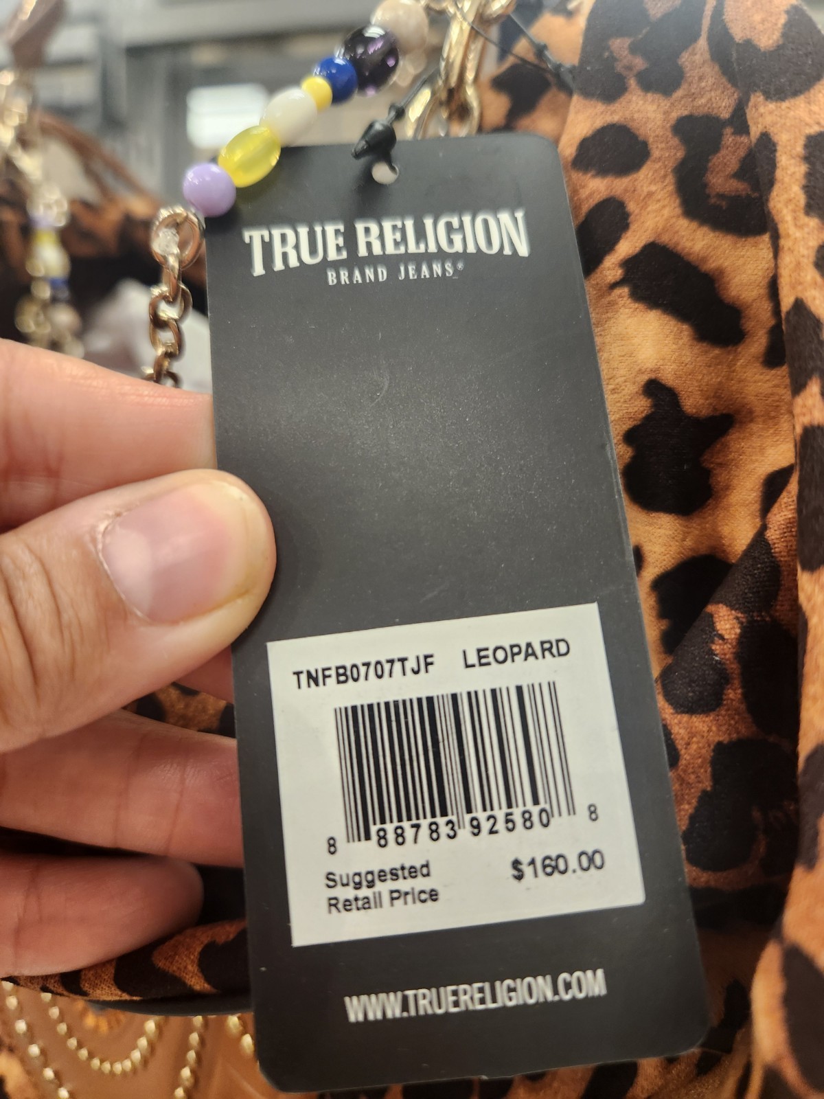 TRUE RELIGION LEOPARD PRINT HORSESHOE CHAIN DANGLE LARGE SHOULDER BAG TRENDY