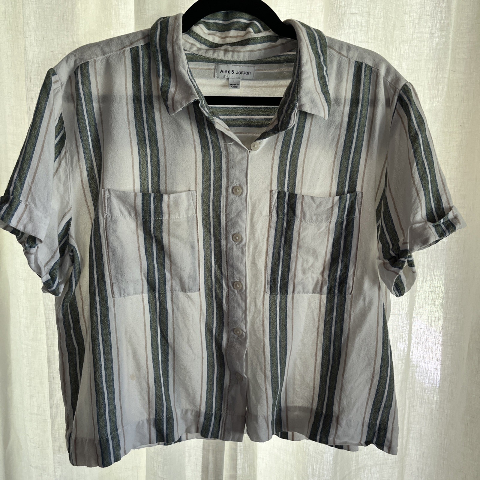 Alex And Jordan : Woman Button Down Short Sleeve ,Short Style LG