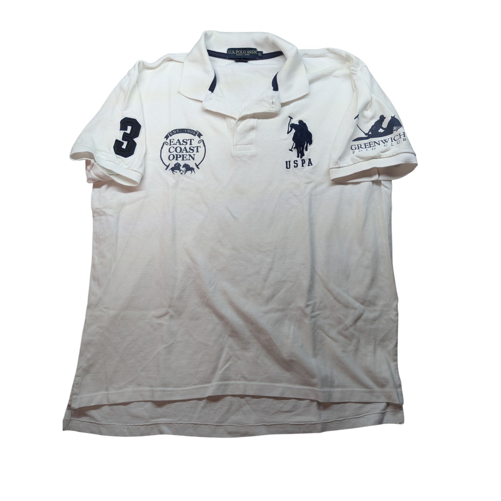 US Polo Assn Mens XL White East Coast Open Greenwich Polo Club Pique Shirt