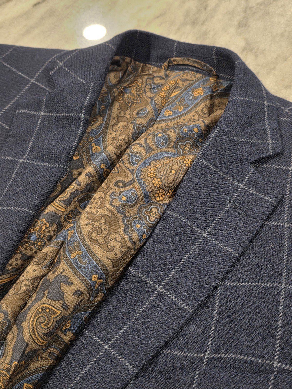 40R Men’s Tallia Elbow Patch Wool Blazer Paisley Lined Windowpane Sport Coat