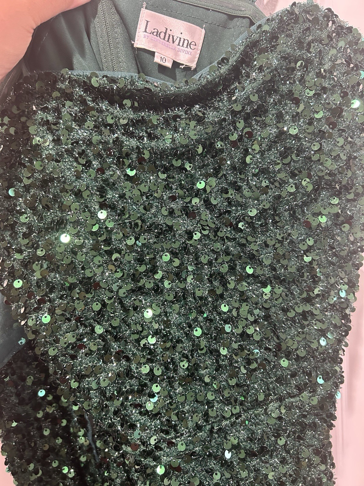 Ladivine by Cinderella Divine Emerald Green Sequin Gown Dress Size 10 New