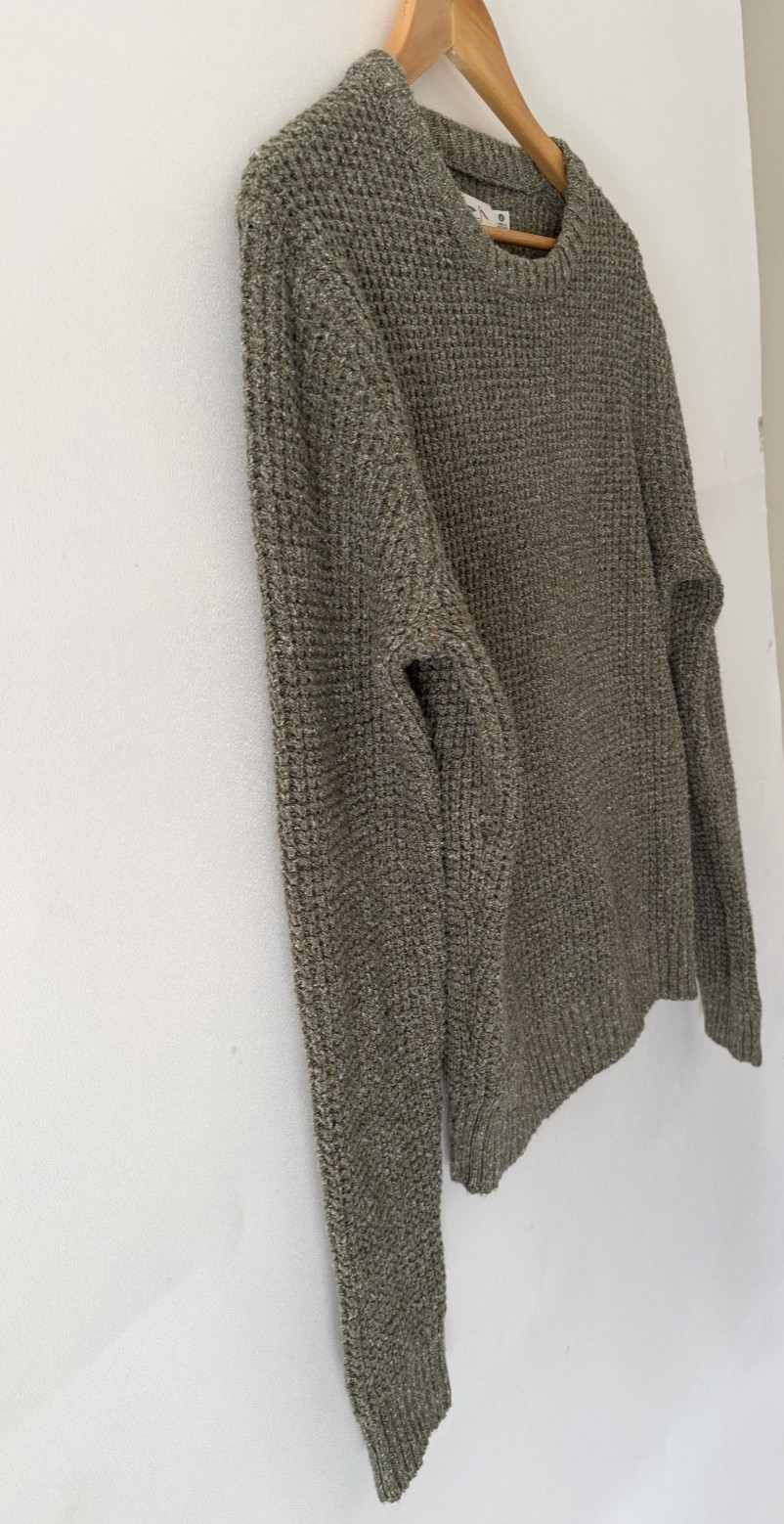Wellen Sweater Mens Small Olive Green Headlands Waffle Knit Fisherman Crewneck