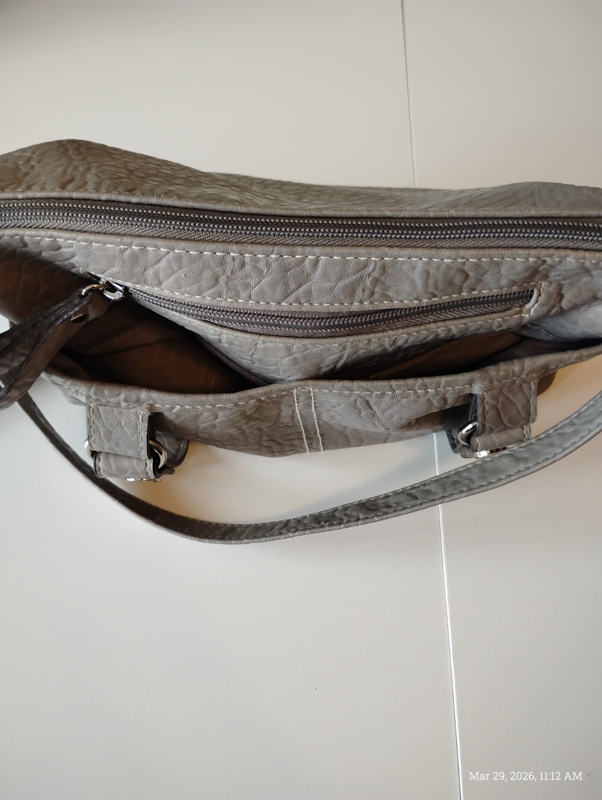 Rosetti Gray Pebbled Shoulder Bag Zipper Buckle Accent Inner Pockets