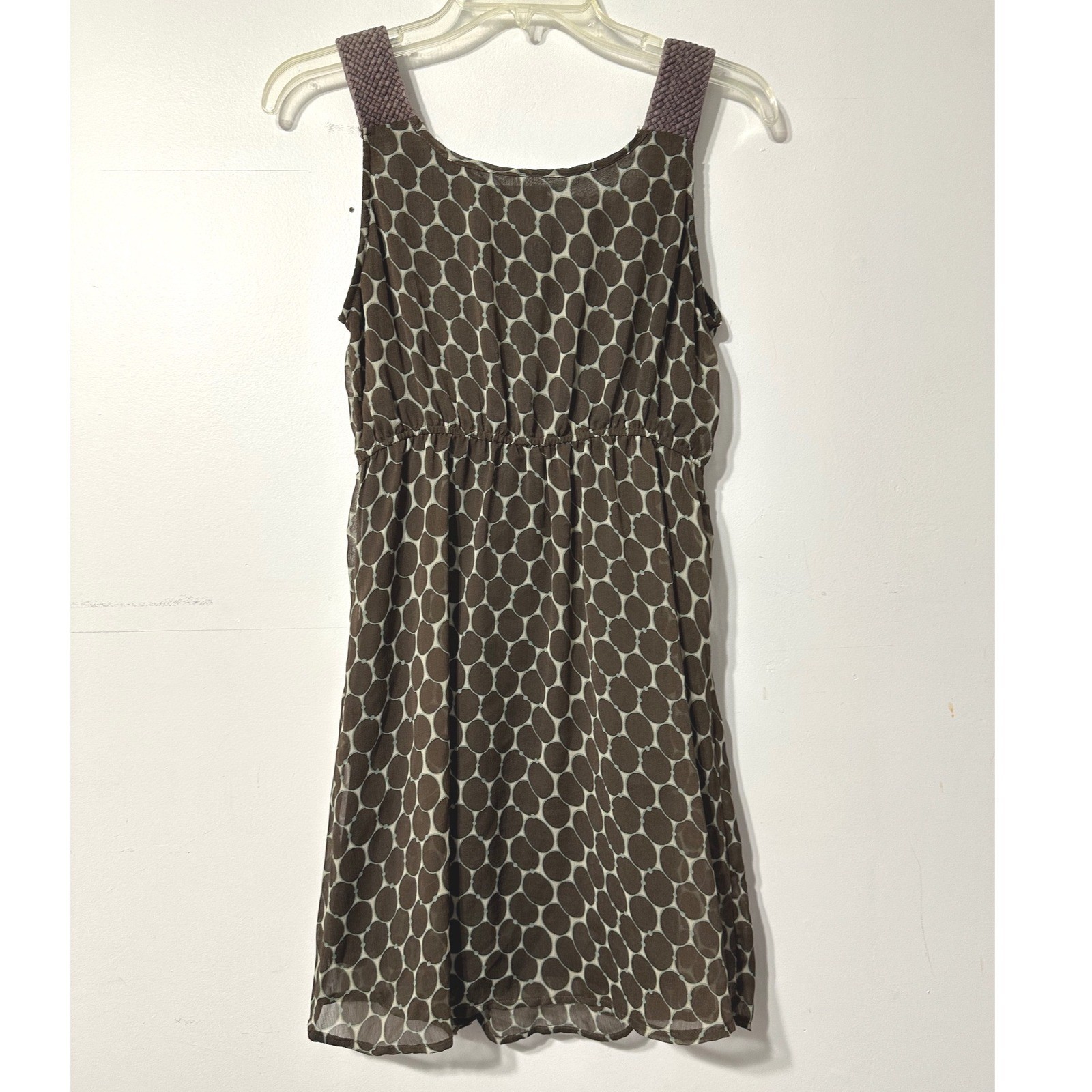 Blue Bird Mini Dress Womens Medium Brown Polka Dot Ruffle Tassel Boho Sleeveless