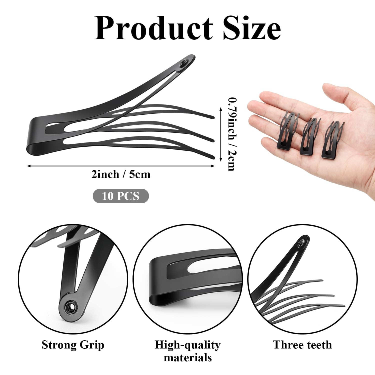 10 Pcs Double Grip Hair Clips, Sightor Metal Snap 10 Count (Pack of 1), Black