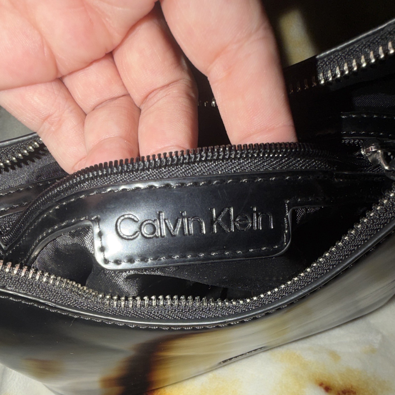 Vintage Calvin Klein Black Solid Shoulder Bag Zip Closure Silver Hardware