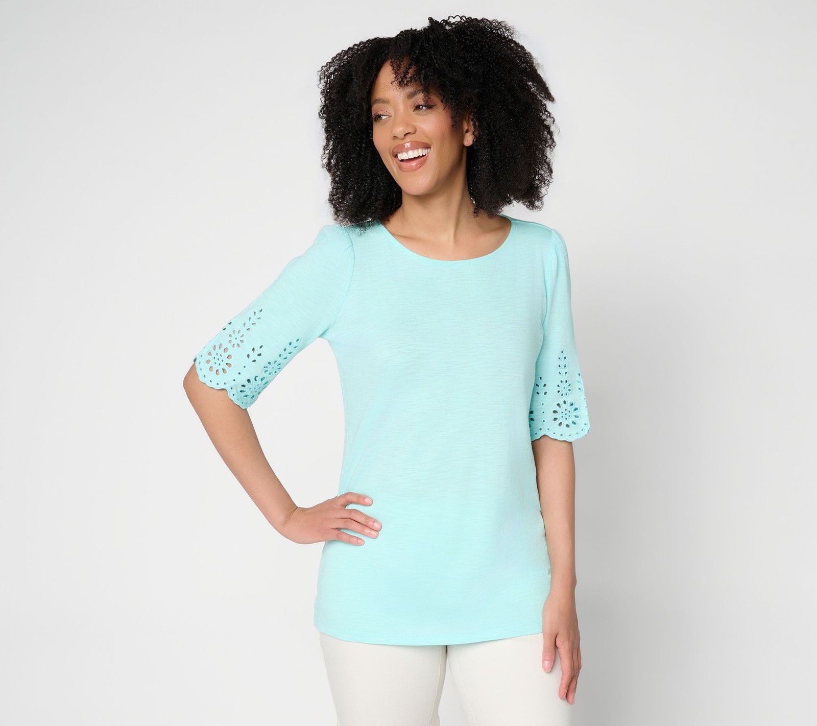 Gloria Vanderbilt Women’s Top Sz XL Slub Knit Scallop Sleeve Blue A683335