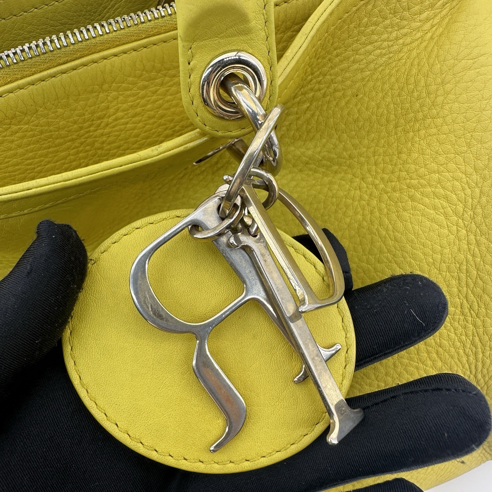 Dior Leather Top Handle & Shoulder Bag Lemon yellow leather.