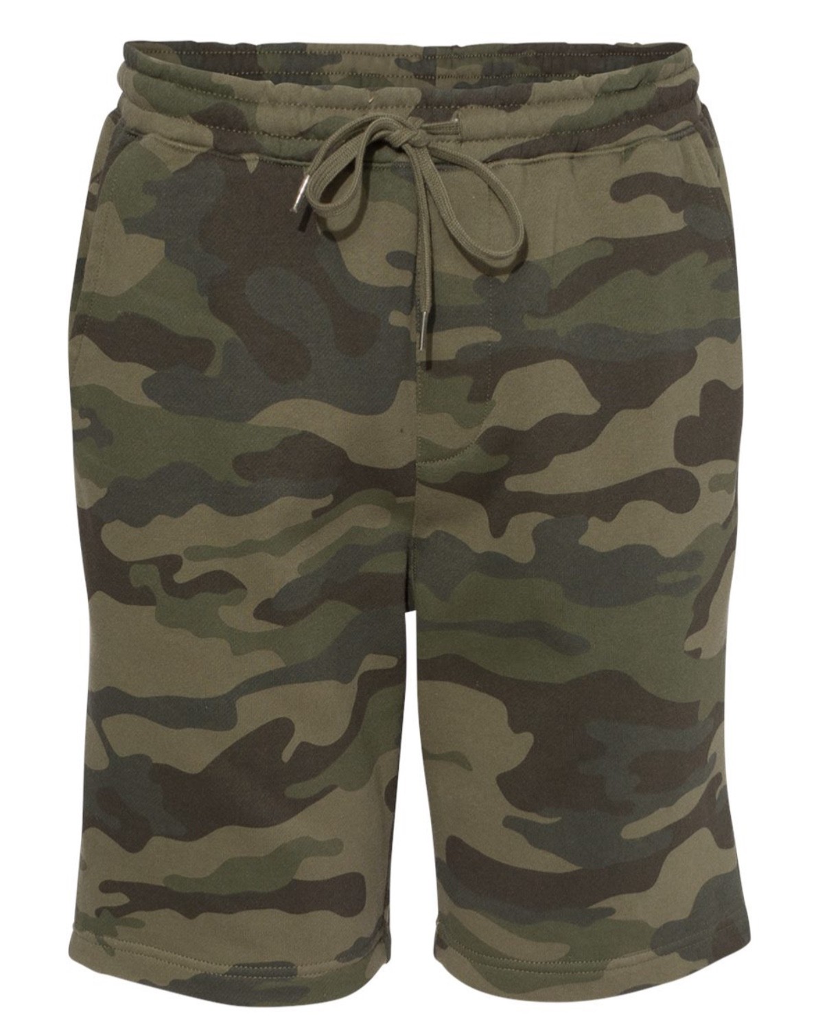 NEW Independent Trading Men’s Midweight Fleece Shorts Forest Camo – XS/S