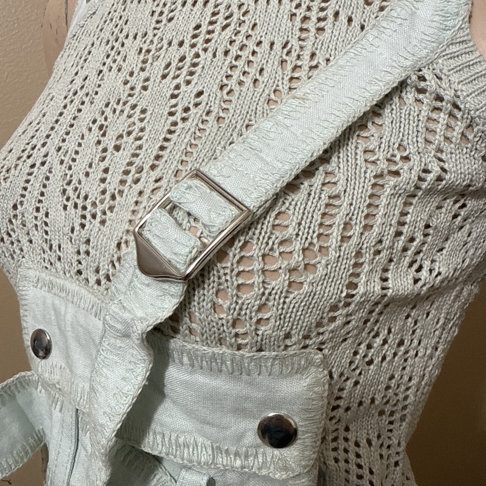 Women’s Light Blue Cotton Casual Stretch Buckle Knitted Pocket Size M/L Blouse