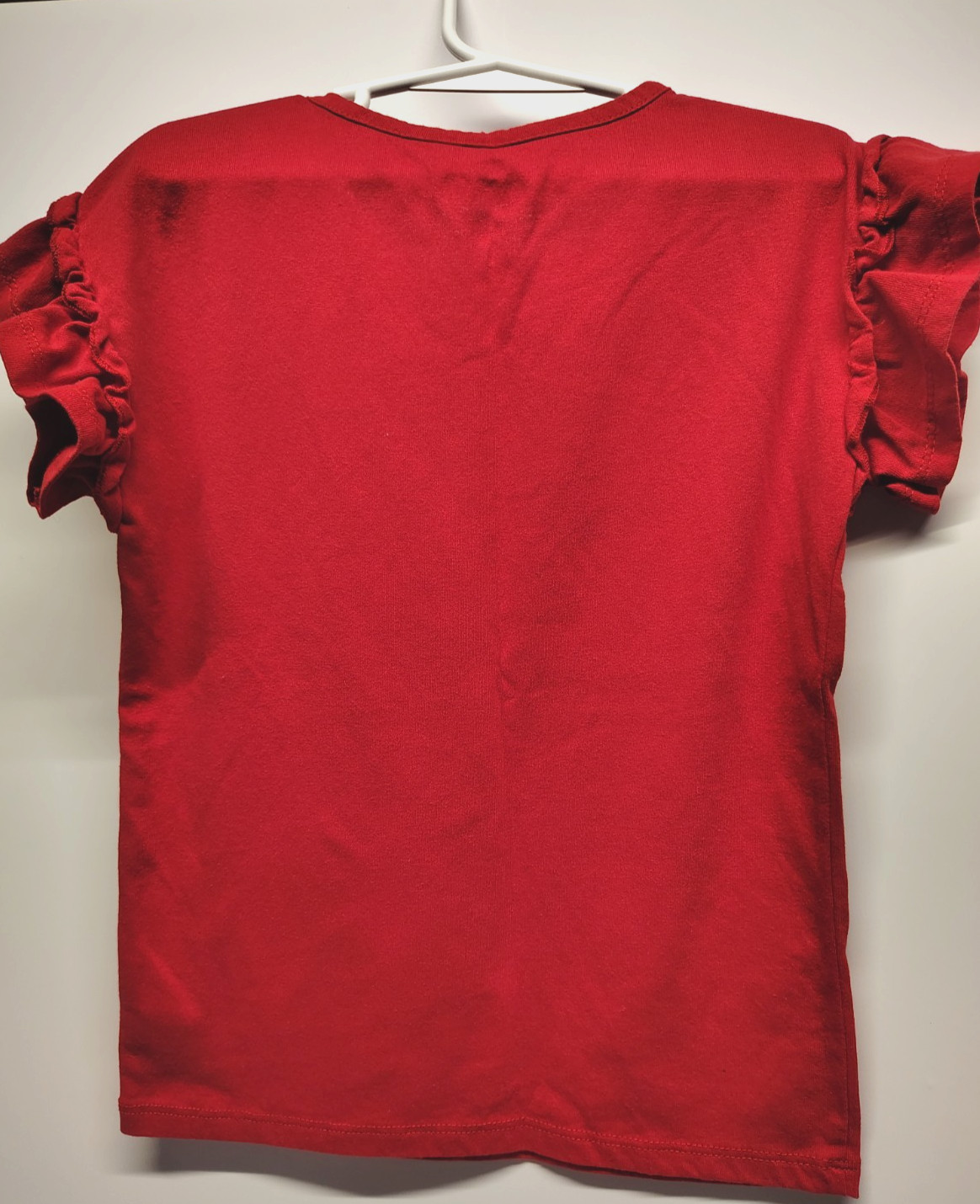 Disney Junior Minnie Mouse Girls 6X Red Graphic Tee Glitter Bow Ruffle Sleeves