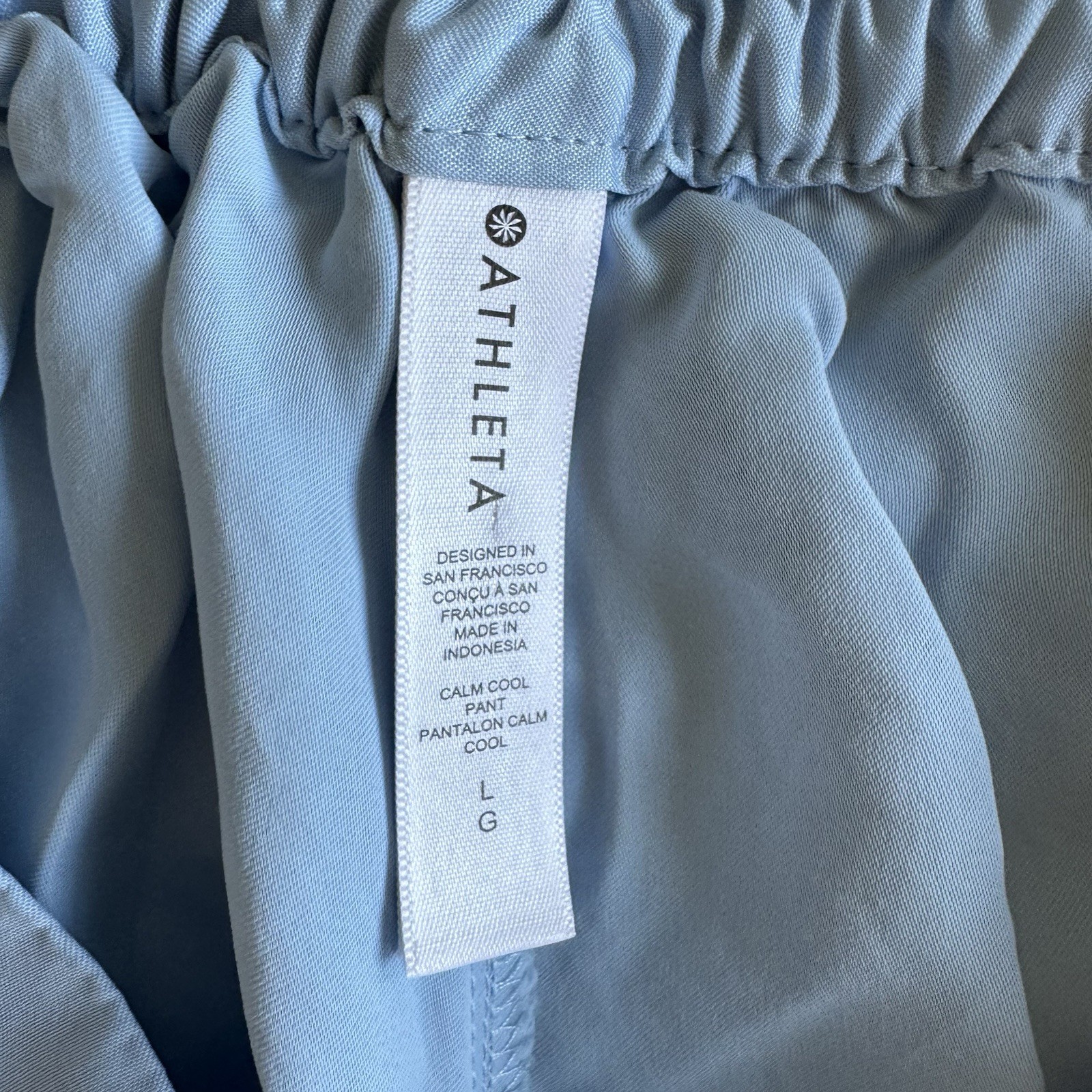 Athleta Calm Cool Wide Leg Lounge Pants Womens L Light Blue Comfort Elastic Wais