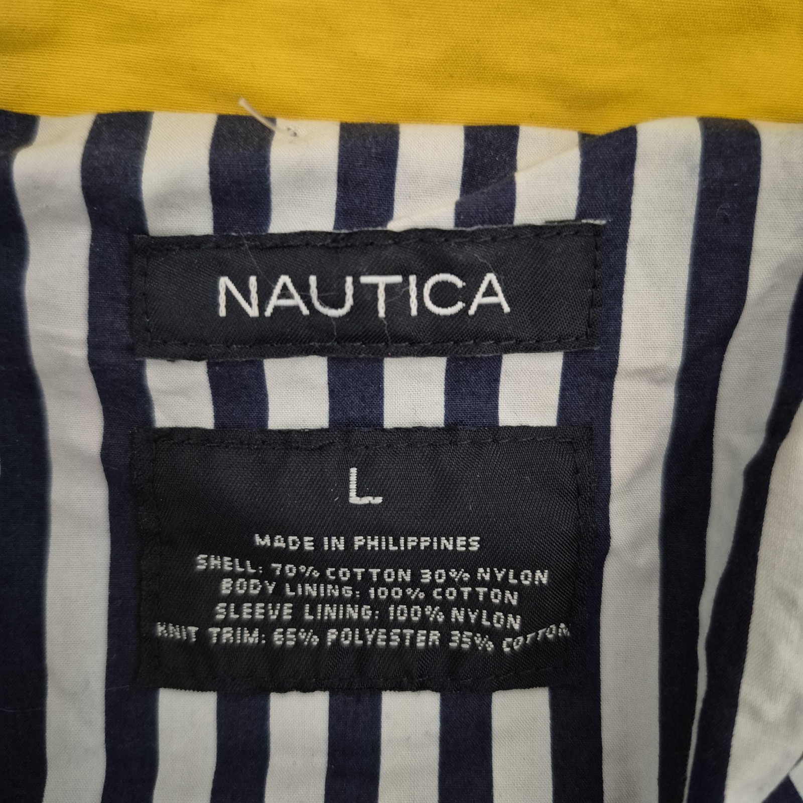 Nautica Jacket Mens Large Navy Sailing Bomber Zip Snap Mock Neck w/Hood Lined