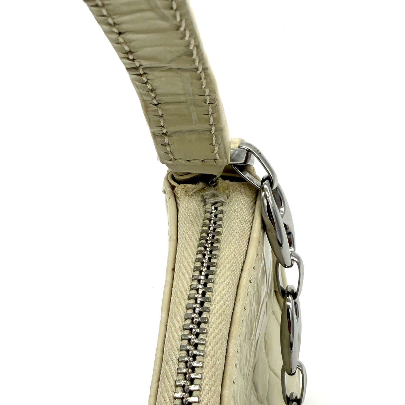 by FAR Mini Rachel Shoulder Bag Cream Crocodile Embossed Leather Chain Strap