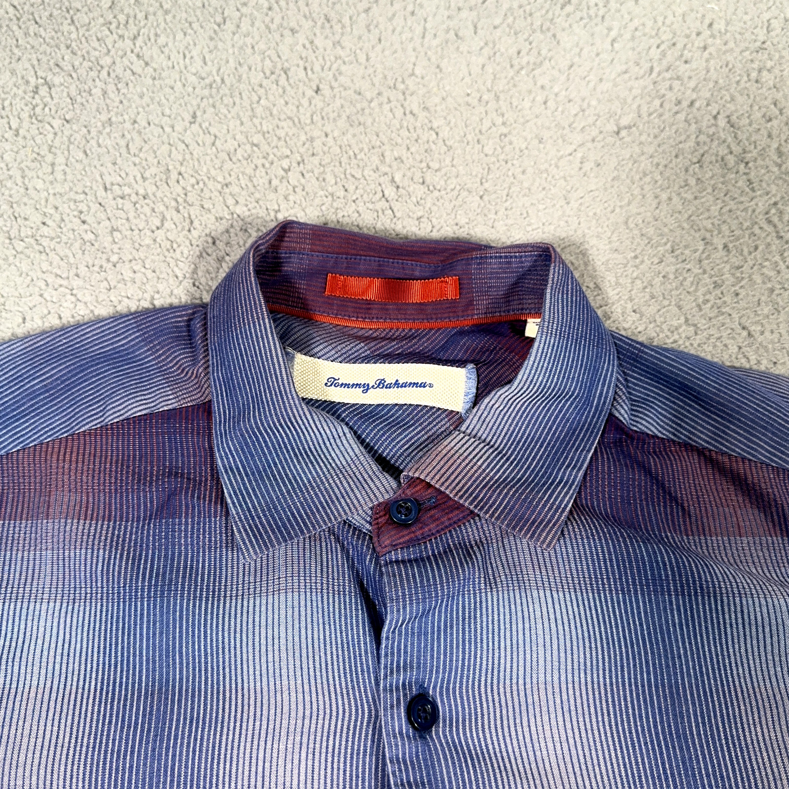 Tommy Bahama Shirt men Large Red Blue purple Ombre Cotton Silk blend Button down