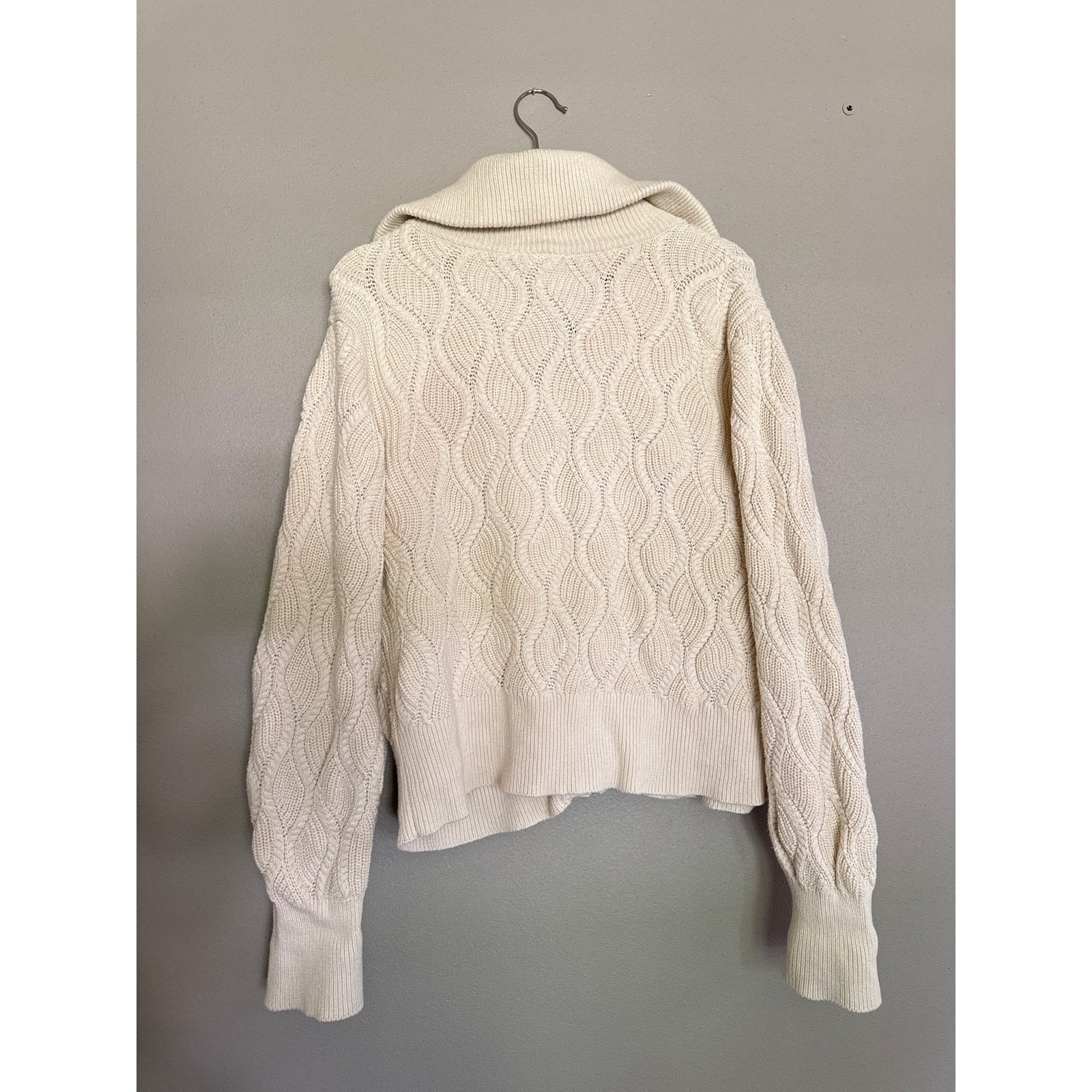 VARLEY Lando Full Zip Knit in Birch Cream Size Large