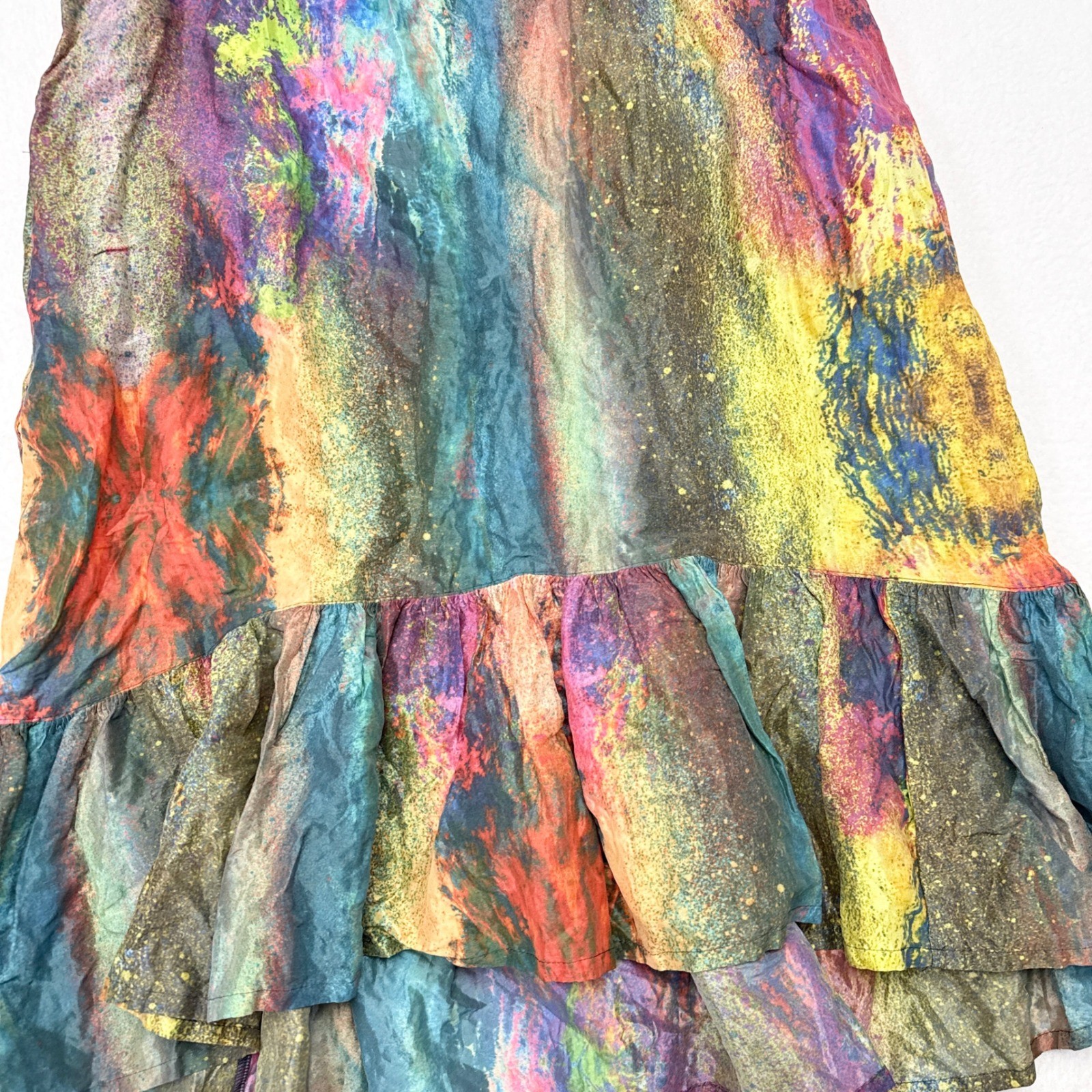Bryn Walker Dress Size Large Zen Taffeta Nebulosa Abstract Cosmic Ruffled Hem