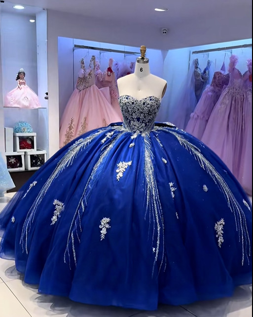 Royal Blue Quinceanera Dresses Strapless Glitter Sweet 16 Prom Party Ball Gown