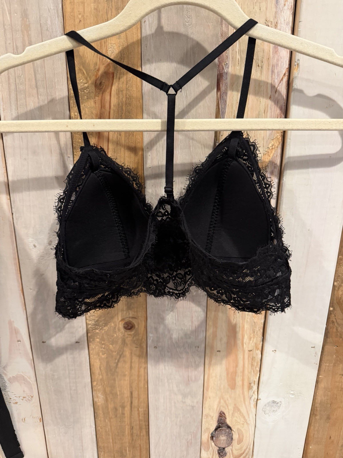 Aerie Real Black Lace Racerback Wireless Bralette Bra M Adjustable Straps