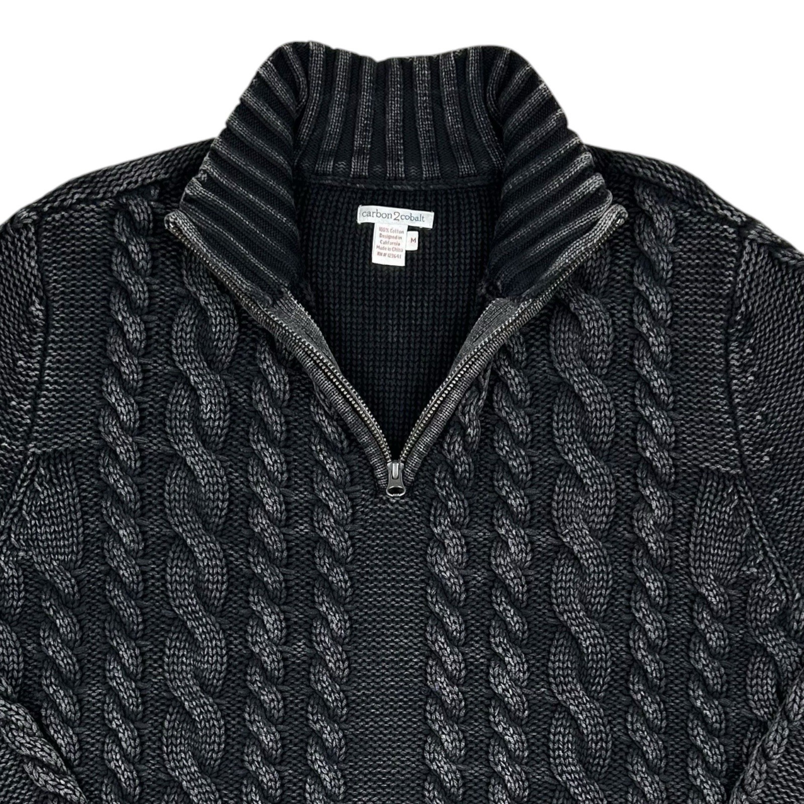 Carbon 2 Cobalt Fisherman Cable Knit Sweater 1/4 Zip Mens Medium Gunmetal Gray
