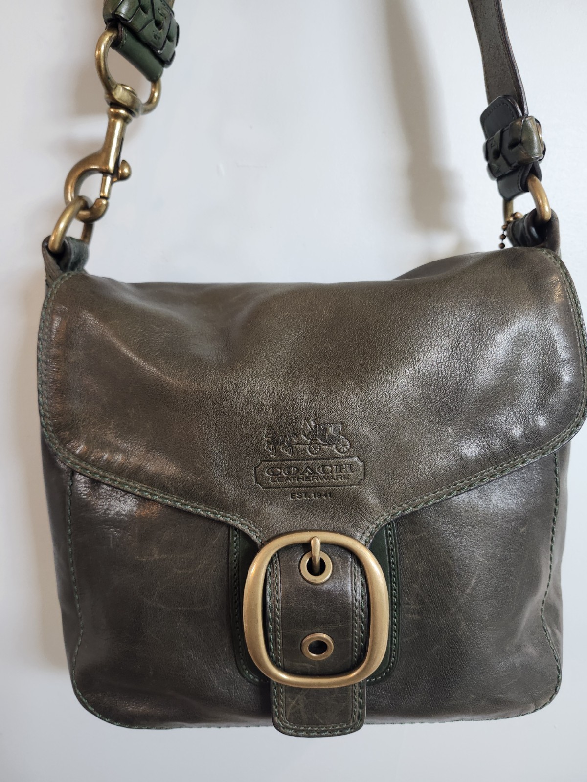 Y2K Coach Bleecker Tattersall Large Flap Shoulder Bag Green F0769-11419 Vintage