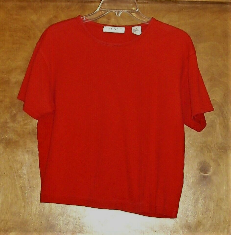 Vintage Chaus Sport SS, Knit Top/Sweater Crew Neck/Round, Sz M, 100% Cotton, Red