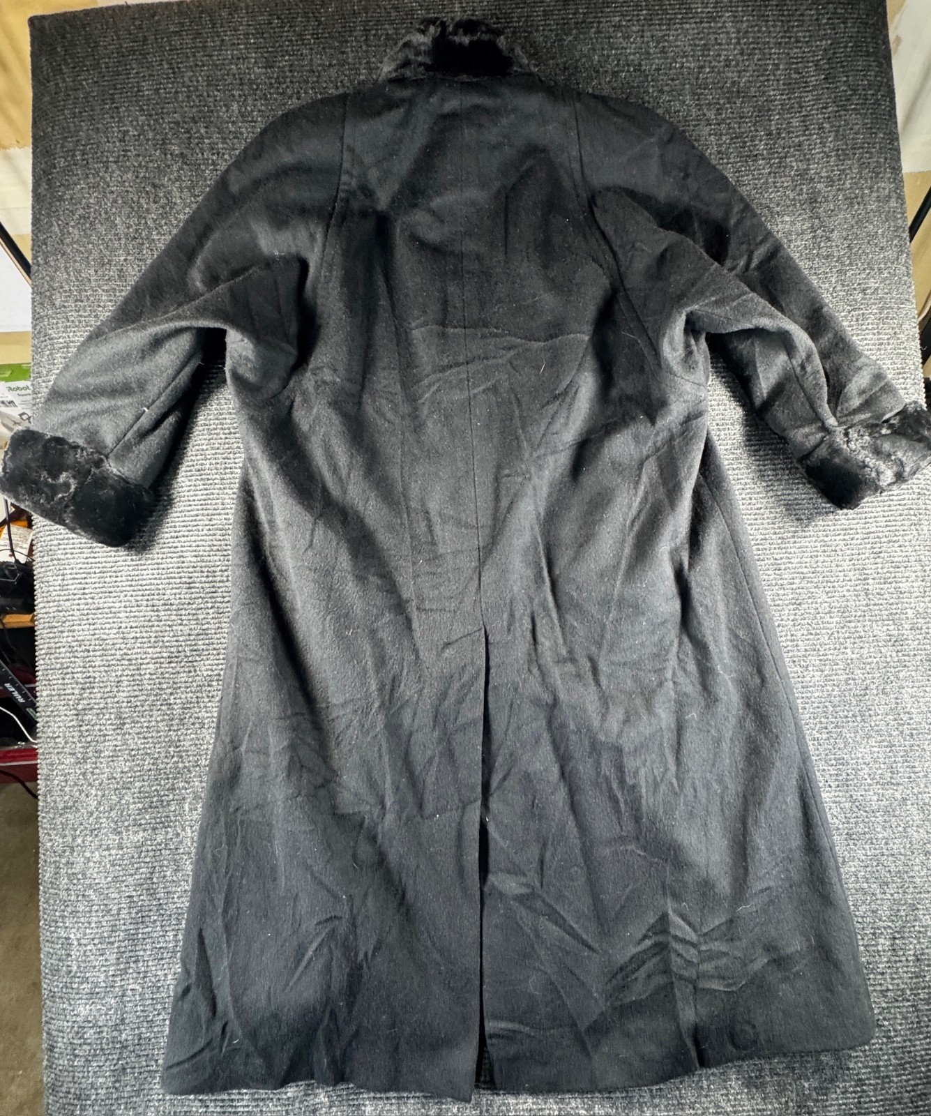 Portfolio Perry Ellis Overcoat Womens 10 Black Wool Single Vented Faux Fur Trim