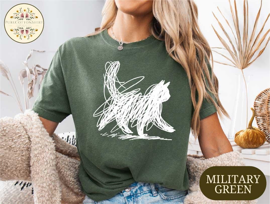 Abstract Line Cat Shirt Minimal Sketch Cat Tee Artsy Cat Lover Gift