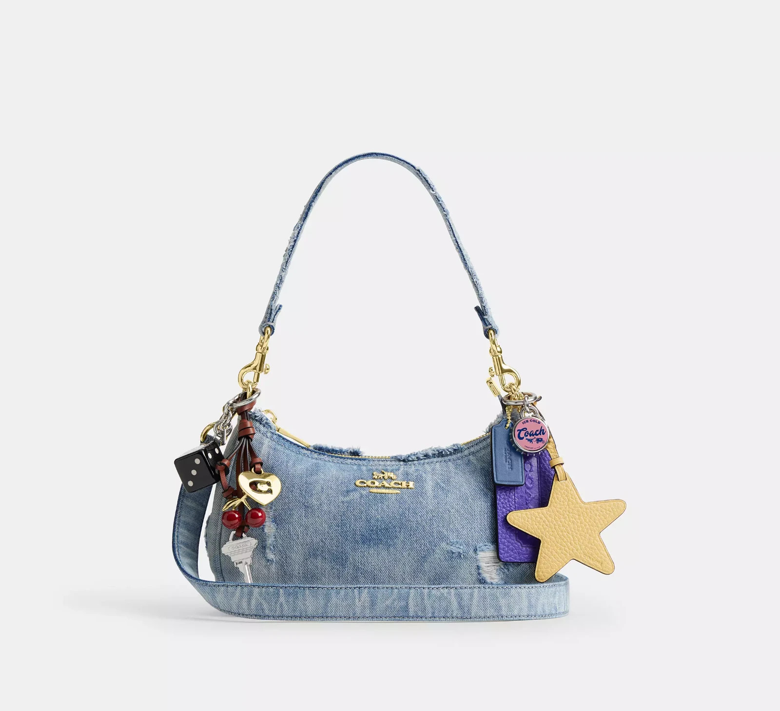NWT CDY76 Coach Teri Shoulder Bag In Loved Denim With Charms